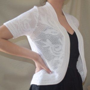 Clean White Patterned Knit Short Sleeve Cardigan